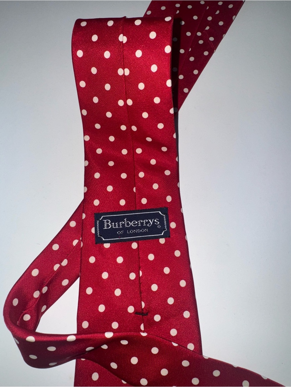 Vintage Burberry’s of London Red Polka Dot Necktie Equestrian Knight Logo